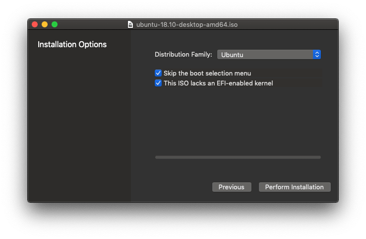 A screenshot of the second page of the Mac Linux USB Loader ISO setup wizard, showing an area to configure various setup options.